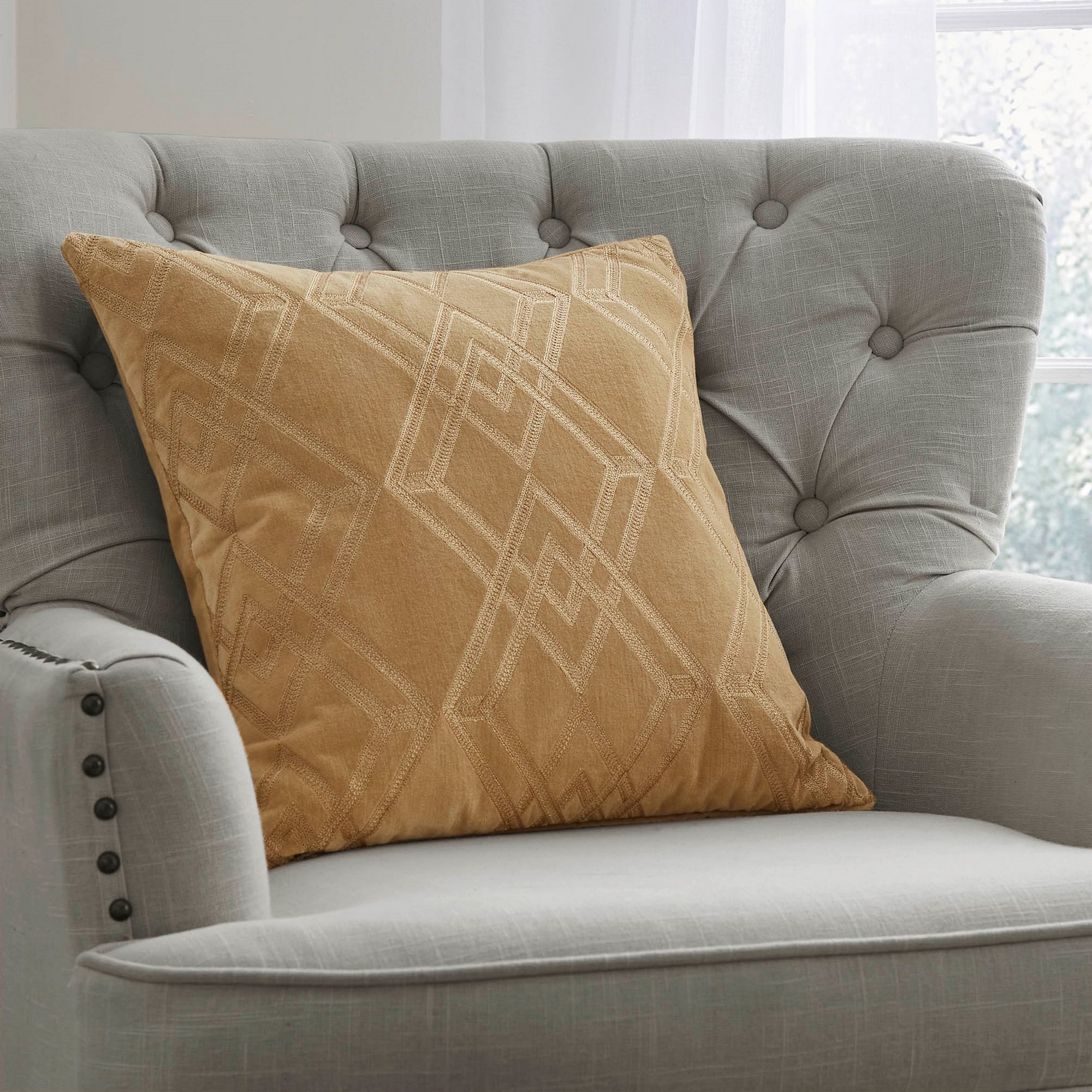 Maddison Geometric Cushion By Laura Ashley In Antique Gold